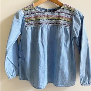 Gap denim-look cotton embroidered blouse